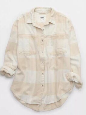 NWT AERIE Anytime Fave Flannel Button Down Shirt Size Large